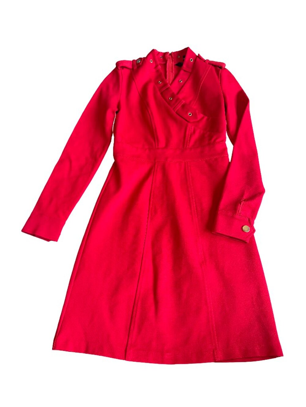 Karen Millen Red Grommet Collar Long Sleeve Mini Dress Elegant Size 4 Women's